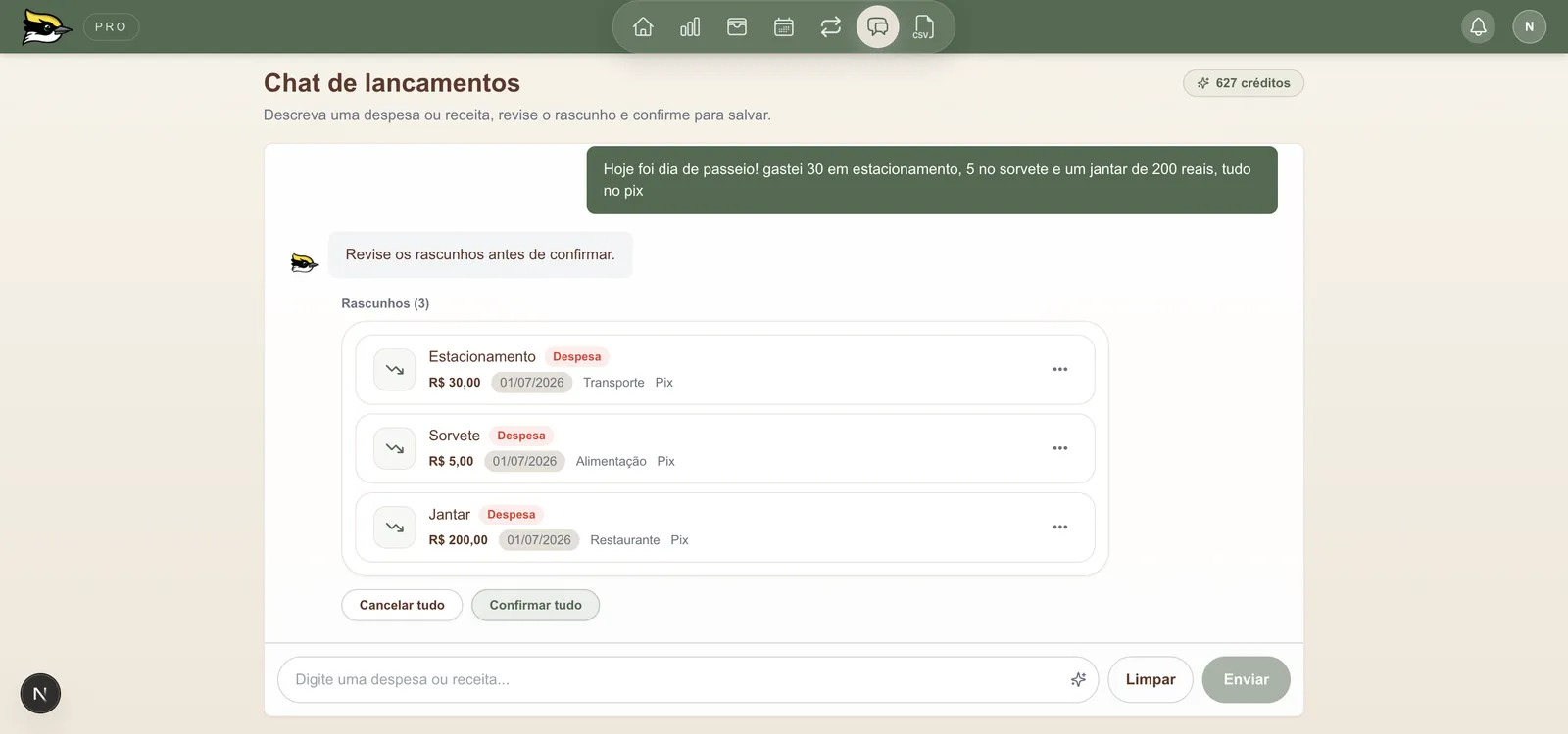 Screenshot do chat de lançamentos